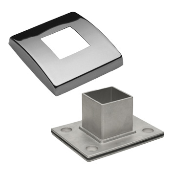 Placa de anclaje tubo cuadrado 40 con embellecedor 316 para barandilla de acero inoxidable