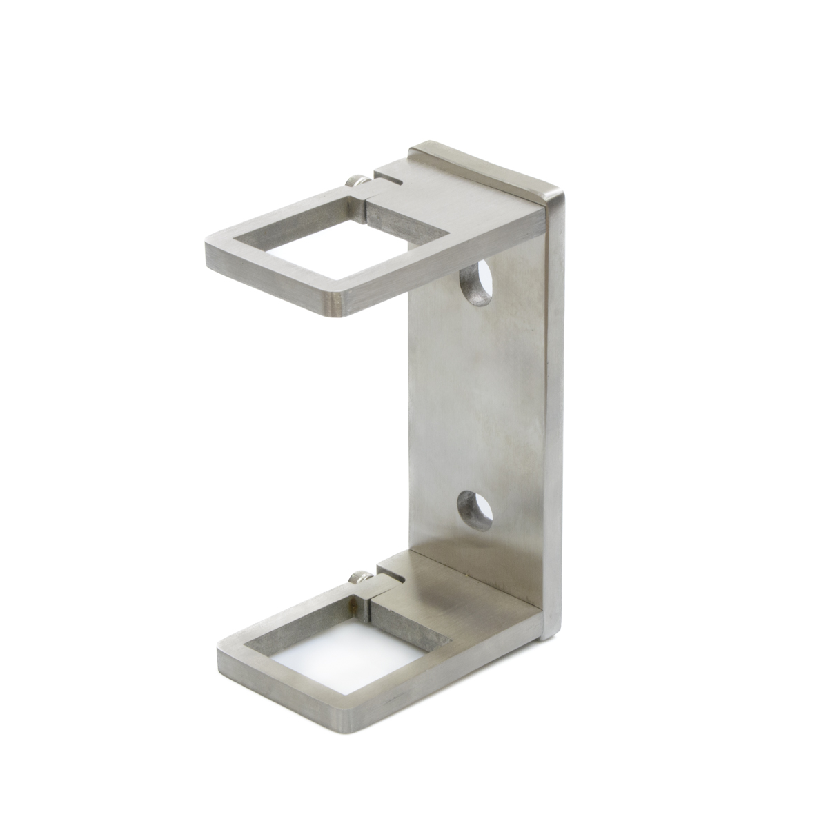 base para barandilla, base lateral, conector, conexión Base, soporte lateral 125x52x83 mm, separación vertical 37 mm, de acero inoxidable 304 Satinado, para tubo de 40x40mm para colocar tubo cuadrado en el lateral de escaleras o balcones
