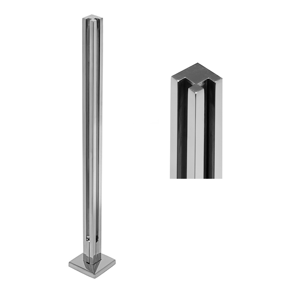 Pilares de acero inoxidable con 2 ranuras para barandillas cristal con 1 ranura, canal interno